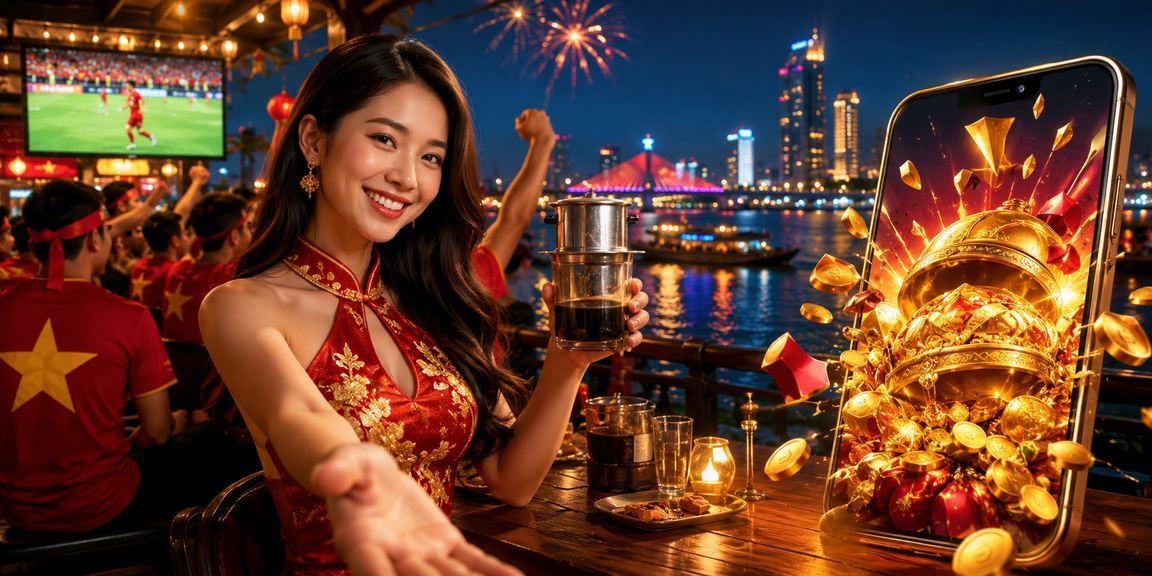 Người dùng tại Đà Nẵng mở ứng dụng casino 446 trên điện thoại trong quán cà phê