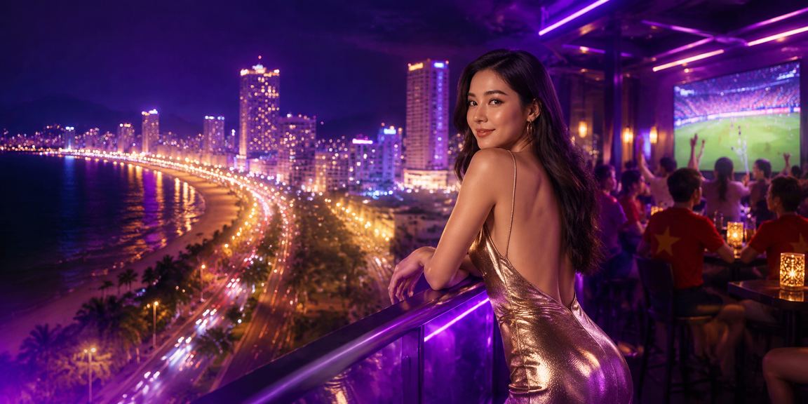 Bảng hiệu neon rực rỡ tại Nha Trang gợi nhớ không khí casino và khuyến mãi hoàn tiền trực tuyến